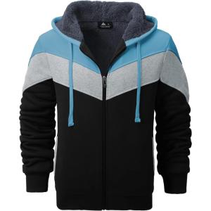 imageGEEK LIGHTING Mens Fleece Hoodies Zip Up Color Block Thick Winter Hooded SweatshirtSky Blue Grey Black