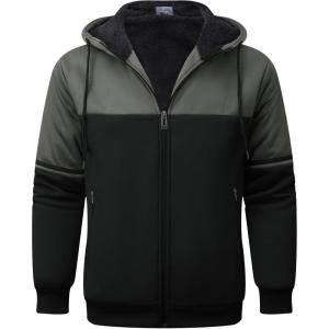 imageGEEK LIGHTING Mens Fleece Hoodies Zip Up Color Block Thick Winter Hooded SweatshirtVulcan Black Deep Gray