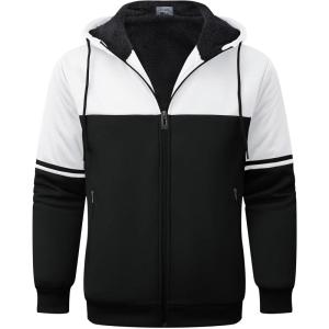 imageGEEK LIGHTING Mens Fleece Hoodies Zip Up Color Block Thick Winter Hooded SweatshirtVulcan White Black