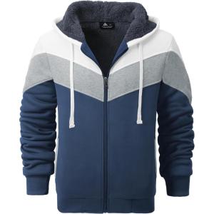 imageGEEK LIGHTING Mens Fleece Hoodies Zip Up Color Block Thick Winter Hooded SweatshirtWhite Gray Blue
