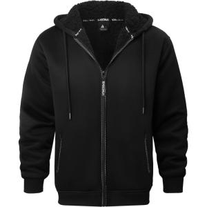 imageGEEK LIGHTING Mens Hoodie Heavyweight Fleece Sweatshirt Comfortable Full Zip Up Thick Sherpa Lined for Men Outdoor ActivityHeather Black