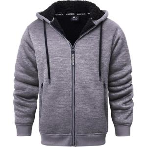 imageGEEK LIGHTING Mens Hoodie Heavyweight Fleece Sweatshirt Comfortable Full Zip Up Thick Sherpa Lined for Men Outdoor ActivityHeather Grey