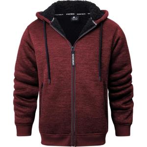 imageGEEK LIGHTING Mens Hoodie Heavyweight Fleece Sweatshirt Comfortable Full Zip Up Thick Sherpa Lined for Men Outdoor ActivityHeather Red