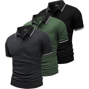 imageGEEK LIGHTING 3 Pack Mens Polo Shirts Short Sleeve Athletic Polo for Men Casual Moisture Wicking TShirts with PocketBlack Gray Armygreen