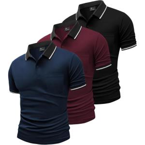 imageGEEK LIGHTING 3 Pack Mens Polo Shirts Short Sleeve Athletic Polo for Men Casual Moisture Wicking TShirts with PocketBlack Navy Winered