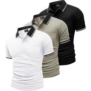 imageGEEK LIGHTING 3 Pack Mens Polo Shirts Short Sleeve Athletic Polo for Men Casual Moisture Wicking TShirts with PocketBlack White Beige