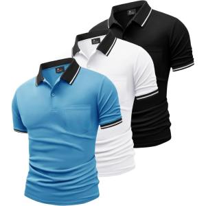 imageGEEK LIGHTING 3 Pack Mens Polo Shirts Short Sleeve Athletic Polo for Men Casual Moisture Wicking TShirts with PocketBlack White Blue Green