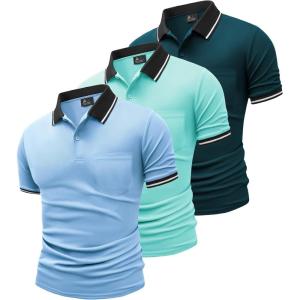 imageGEEK LIGHTING 3 Pack Mens Polo Shirts Short Sleeve Athletic Polo for Men Casual Moisture Wicking TShirts with PocketMoon Blue Dark Teal Blue Cyan Blue