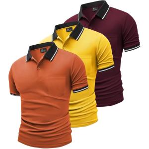 imageGEEK LIGHTING 3 Pack Mens Polo Shirts Short Sleeve Athletic Polo for Men Casual Moisture Wicking TShirts with PocketOrange Wine Red Dark Yellow