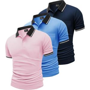 imageGEEK LIGHTING 3 Pack Mens Polo Shirts Short Sleeve Athletic Polo for Men Casual Moisture Wicking TShirts with PocketPink Navy Light Royal