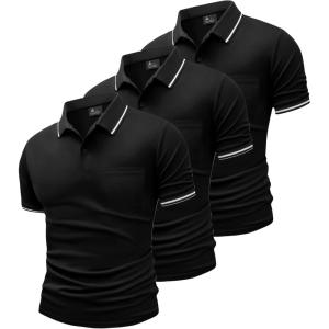 imageGEEK LIGHTING 3 Pack Mens Polo Shirts Short Sleeve Athletic Polo for Men Casual Moisture Wicking TShirts with PocketPure Black