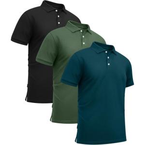 imageGEEK LIGHTING 3 Pack Mens Polo Shirts Short Sleeve Moisture Wicking Performance Golf Shirt for Men Casual Collared ShirtBlack Duckblue Green