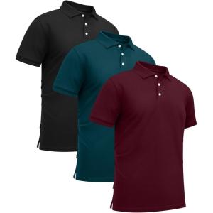 imageGEEK LIGHTING 3 Pack Mens Polo Shirts Short Sleeve Moisture Wicking Performance Golf Shirt for Men Casual Collared ShirtBlack Duckblue Winered