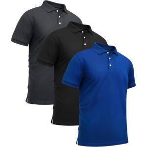 imageGEEK LIGHTING 3 Pack Mens Polo Shirts Short Sleeve Moisture Wicking Performance Golf Shirt for Men Casual Collared ShirtBlack Grey Blue