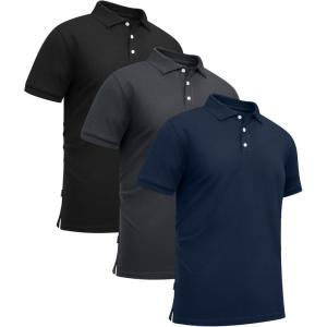 imageGEEK LIGHTING 3 Pack Mens Polo Shirts Short Sleeve Moisture Wicking Performance Golf Shirt for Men Casual Collared ShirtBlack Grey Navy