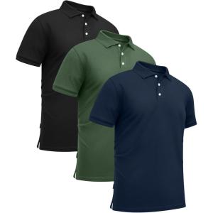 imageGEEK LIGHTING 3 Pack Mens Polo Shirts Short Sleeve Moisture Wicking Performance Golf Shirt for Men Casual Collared ShirtBlack Navy Green