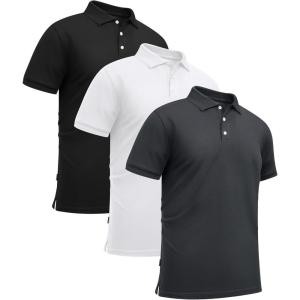 imageGEEK LIGHTING 3 Pack Mens Polo Shirts Short Sleeve Moisture Wicking Performance Golf Shirt for Men Casual Collared ShirtBlack White Grey