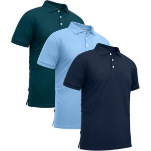 imageGEEK LIGHTING 3 Pack Mens Polo Shirts Short Sleeve Moisture Wicking Performance Golf Shirt for Men Casual Collared ShirtSapphireblue