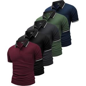 imageGEEK LIGHTING 5 Pack Men Polo Shirts with Pocket Multipack Golf Shirt for Men Moisture Wicking Casual Athletic Work TShirtsBlack Dark Grey Army Green Wine Red Navy