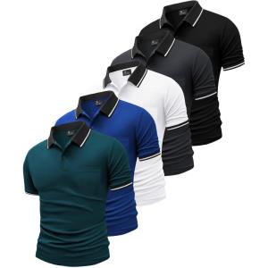 imageGEEK LIGHTING 5 Pack Men Polo Shirts with Pocket Multipack Golf Shirt for Men Moisture Wicking Casual Athletic Work TShirtsBlack Dark Grey Royal Blue Teal Blue White