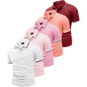 imageGEEK LIGHTING 5 Pack Men Polo Shirts with Pocket Multipack Golf Shirt for Men Moisture Wicking Casual Athletic Work TShirtsCoral Light Pink Red White