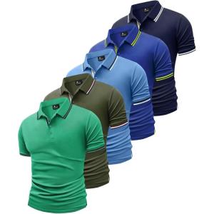 imageGEEK LIGHTING 5 Pack Men Polo Shirts with Pocket Multipack Golf Shirt for Men Moisture Wicking Casual Athletic Work TShirtsGreen Blue White Blue Peacock Green Sapphire Blue