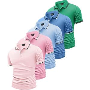 imageGEEK LIGHTING 5 Pack Men Polo Shirts with Pocket Multipack Golf Shirt for Men Moisture Wicking Casual Athletic Work TShirtsPink Blue Green