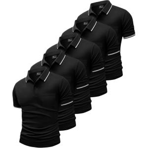 imageGEEK LIGHTING 5 Pack Men Polo Shirts with Pocket Multipack Golf Shirt for Men Moisture Wicking Casual Athletic Work TShirtsPure Black