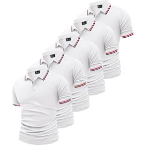 imageGEEK LIGHTING 5 Pack Men Polo Shirts with Pocket Multipack Golf Shirt for Men Moisture Wicking Casual Athletic Work TShirtsPure White