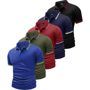 imageGEEK LIGHTING 5 Pack Men Polo Shirts with Pocket Multipack Golf Shirt for Men Moisture Wicking Casual Athletic Work TShirtsRoyalblue Green Red Bluewhite Blackred