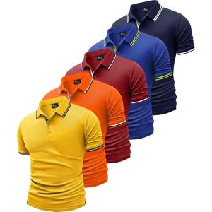 imageGEEK LIGHTING 5 Pack Men Polo Shirts with Pocket Multipack Golf Shirt for Men Moisture Wicking Casual Athletic Work TShirtsYellow Orange Red Royalblue Bluewhite