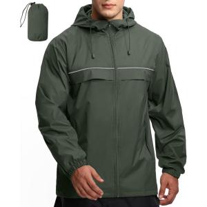 imageGEEK LIGHTING Mens Waterproof Hooded Rain Jacket Lightweight Raincoat for Outdoor Hiking Running TravelArmy Green With Bag