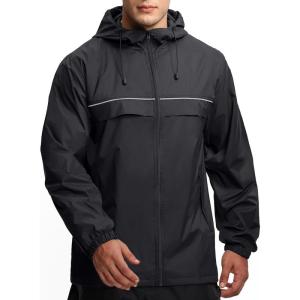 imageGEEK LIGHTING Mens Waterproof Hooded Rain Jacket Lightweight Raincoat for Outdoor Hiking Running TravelBlack