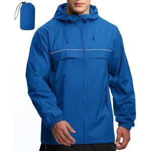 imageGEEK LIGHTING Mens Waterproof Hooded Rain Jacket Lightweight Raincoat for Outdoor Hiking Running TravelBlue With Bag
