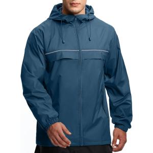 imageGEEK LIGHTING Mens Waterproof Hooded Rain Jacket Lightweight Raincoat for Outdoor Hiking Running TravelDark Blue