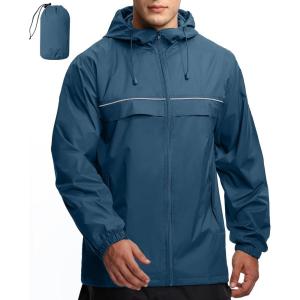 imageGEEK LIGHTING Mens Waterproof Hooded Rain Jacket Lightweight Raincoat for Outdoor Hiking Running TravelDark Blue With Bag