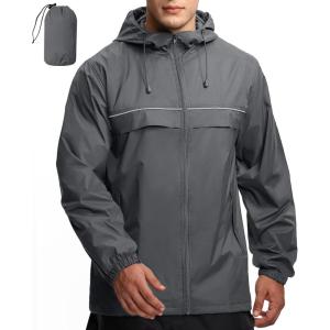 imageGEEK LIGHTING Mens Waterproof Hooded Rain Jacket Lightweight Raincoat for Outdoor Hiking Running TravelDark Gery With Bag