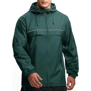 imageGEEK LIGHTING Mens Waterproof Hooded Rain Jacket Lightweight Raincoat for Outdoor Hiking Running TravelGreen