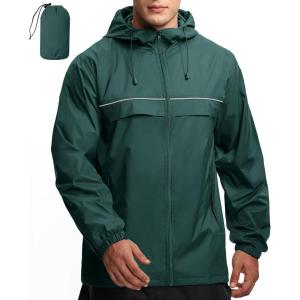 imageGEEK LIGHTING Mens Waterproof Hooded Rain Jacket Lightweight Raincoat for Outdoor Hiking Running TravelGreen With Bag
