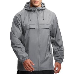 imageGEEK LIGHTING Mens Waterproof Hooded Rain Jacket Lightweight Raincoat for Outdoor Hiking Running TravelGrey