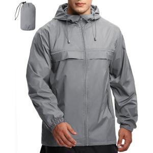 imageGEEK LIGHTING Mens Waterproof Hooded Rain Jacket Lightweight Raincoat for Outdoor Hiking Running TravelGrey With Bag