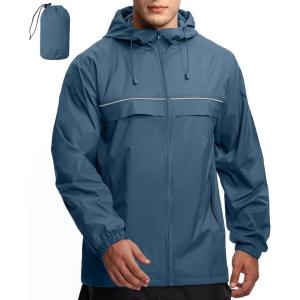 imageGEEK LIGHTING Mens Waterproof Hooded Rain Jacket Lightweight Raincoat for Outdoor Hiking Running TravelMalibu Blue With Bag