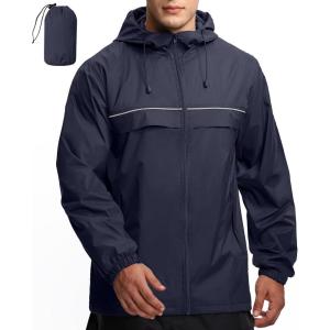 imageGEEK LIGHTING Mens Waterproof Hooded Rain Jacket Lightweight Raincoat for Outdoor Hiking Running TravelNavy With Bag