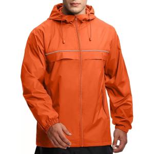 imageGEEK LIGHTING Mens Waterproof Hooded Rain Jacket Lightweight Raincoat for Outdoor Hiking Running TravelOrange