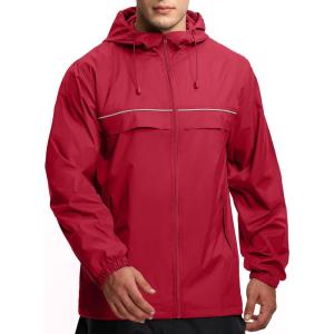 imageGEEK LIGHTING Mens Waterproof Hooded Rain Jacket Lightweight Raincoat for Outdoor Hiking Running TravelRed