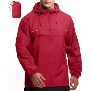 imageGEEK LIGHTING Mens Waterproof Hooded Rain Jacket Lightweight Raincoat for Outdoor Hiking Running TravelRed With Bag