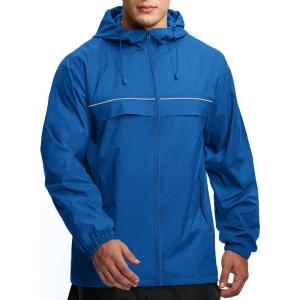 imageGEEK LIGHTING Mens Waterproof Hooded Rain Jacket Lightweight Raincoat for Outdoor Hiking Running TravelRoyal Blue
