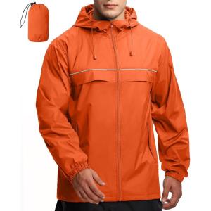 imageGEEK LIGHTING Mens Waterproof Hooded Rain Jacket Lightweight Raincoat for Outdoor Hiking Running TravelTangerine With Bag