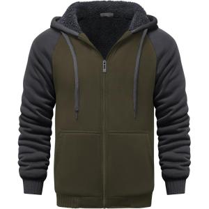 imageGEEK LIGHTING Mens FleeceLined Zip Up Hoodie Thick Hooded Jacket Winter Warm Athletic SweatshirtRaglan Green Dark Grey