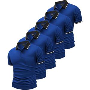 imageGEEK LIGHTING 5 Pack Men Polo Shirts with Pocket Multipack Golf Shirt for Men Moisture Wicking Casual Athletic Work TShirtsAll Ruyal Blue